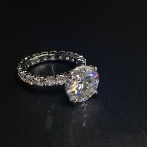 4CTW Moissanite Halo Cut .4 Prong S925 Silver Ring